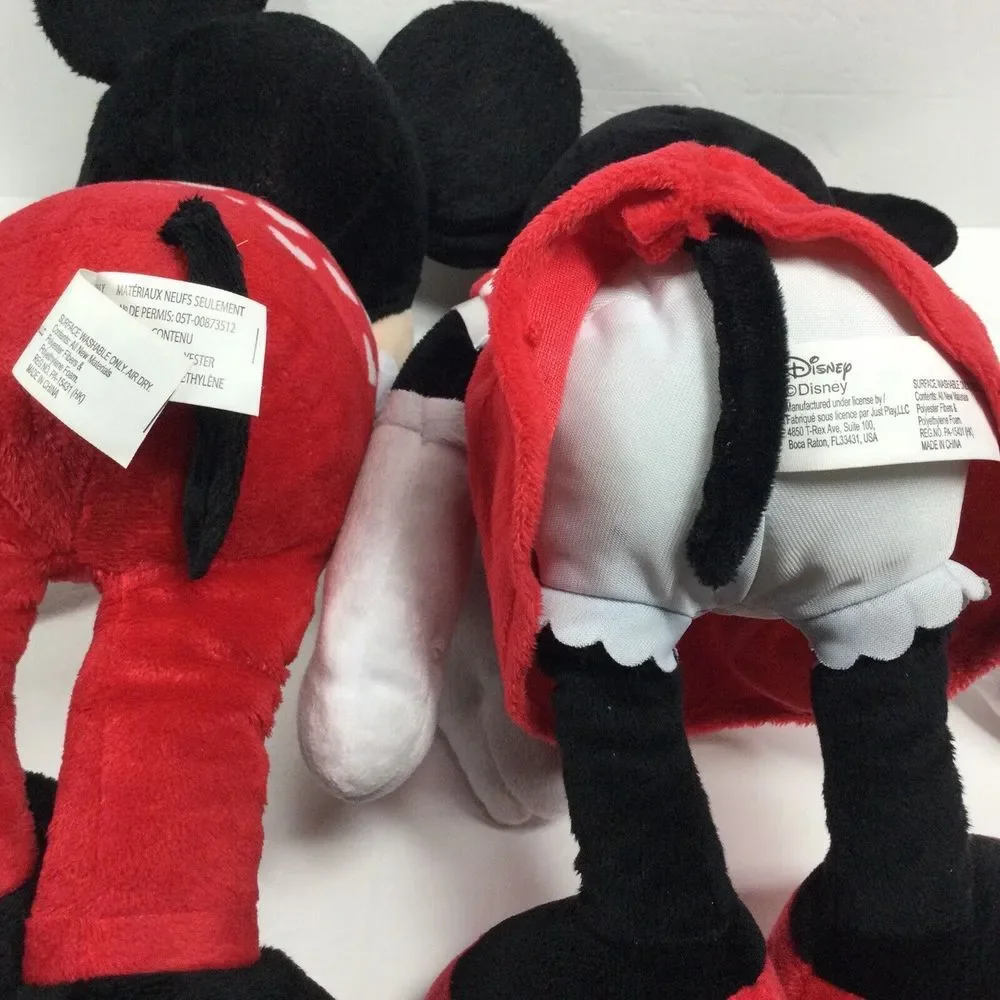 Disney Mickey & Minnie Mouse 18in plush‎ toy 2 stuffed Animal figures Red Hearts